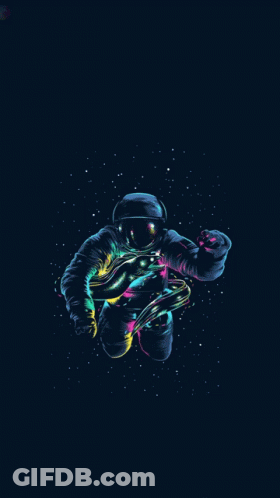A Colorful Illustration Of An Astronaut In Space With A Dark Background GIF