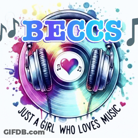 A Colorful Illustration Of Headphones And A Record Labeled Becs Just A Girl Who Loves Music GIF