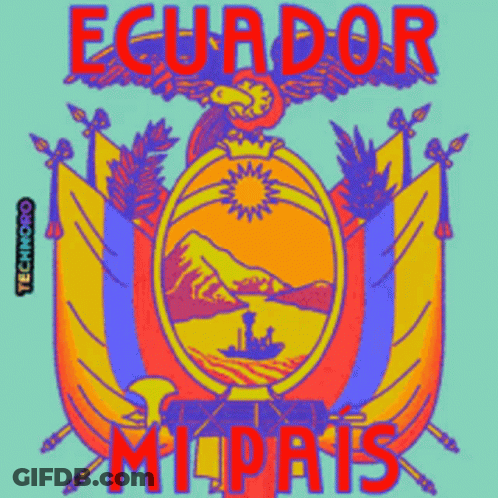A Colorful Illustration Of The Coat Of Arms Of Ecuador With The Words Ecuador Mil Pais Below It GIF