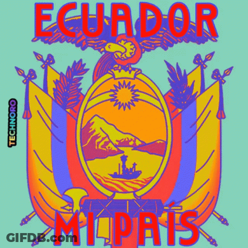 A Colorful Illustration Of The Coat Of Arms Of Ecuador With The Words Ecuador Milpais Below It GIF