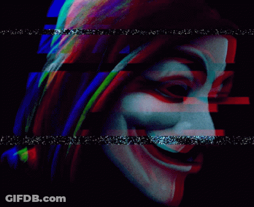 A Colorful Image Of A Face With A Striped Background GIF