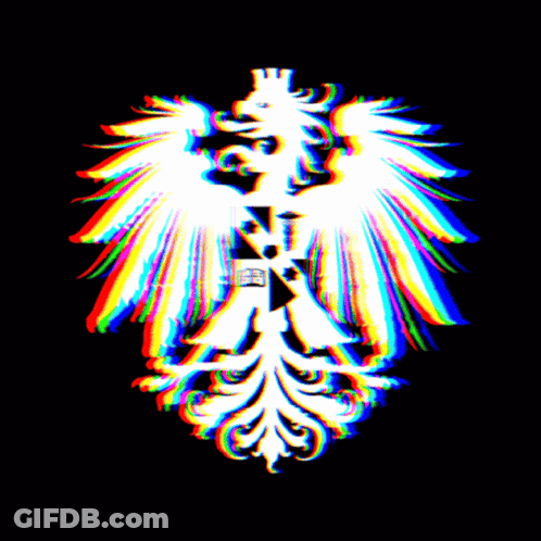 A Colorful Image Of An Eagle With A Cross In The Center GIF