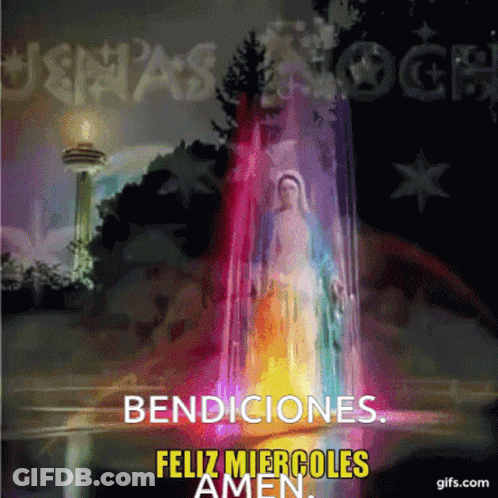 A Colorful Image With The Words Bendiciones Feliz Miercoles Amen On It GIF