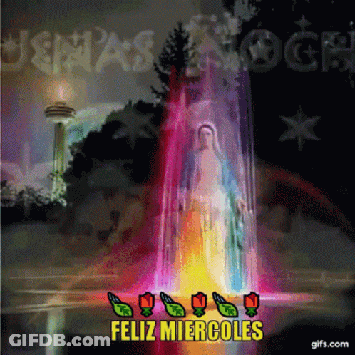A Colorful Image With The Words Feliz Miercoles At The Top GIF