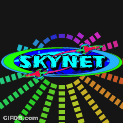 A Colorful Logo For Skynet With Rainbow Colored Rays In The Background GIF