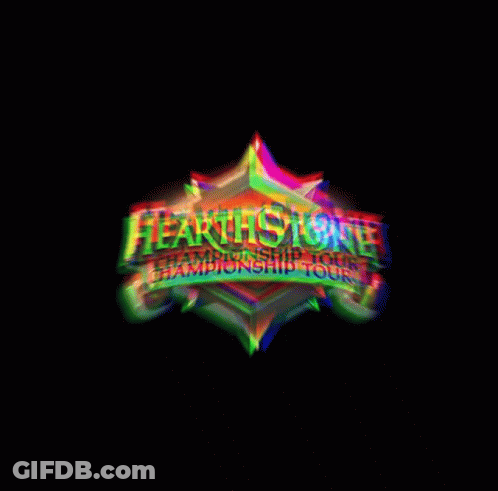 A Colorful Logo For The Hearthstone Championship Tour Appears On A Black Background GIF
