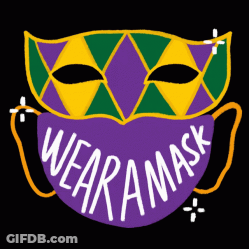 A Colorful Mask With The Words Wear A Mask On It GIF