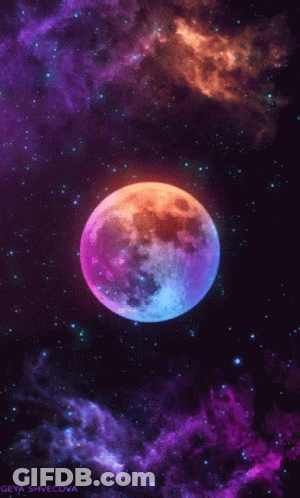 A Colorful Moon In A Galaxy With The Name Geya Shvecova On The Bottom GIF