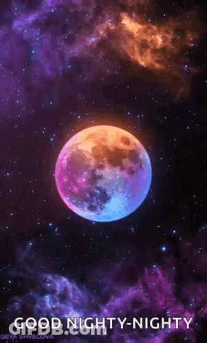 A Colorful Moon In The Night Sky With The Words Good Nighty Nighty GIF