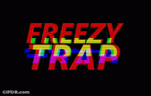 A Colorful Neon Sign That Says Freezy Trap On A Black Background GIF
