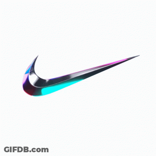 A Colorful Nike Swoosh Is Against A White Background GIF
