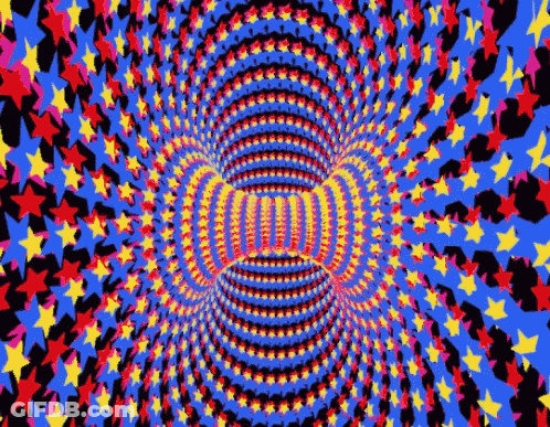 A Colorful Optical Illusion With Stars On A Blue Background . GIF