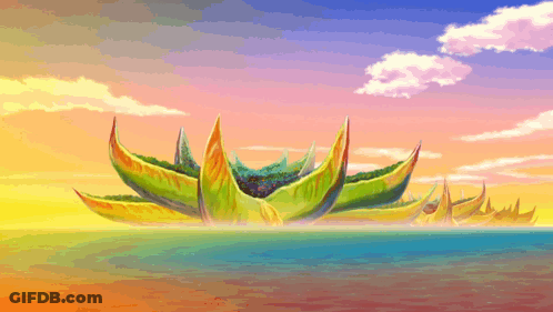A Colorful Painting Of A Boat In The Ocean At Sunset GIF
