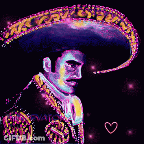 A Colorful Painting Of A Man Wearing A Sombrero With A Heart In The Corner GIF