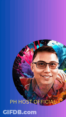 A Colorful Painting Of A Man With The Words Phhost Official Below It GIF