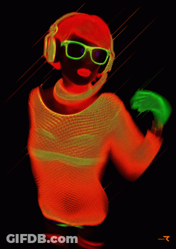 A Colorful Painting Of A Person With A Black Background And A Green Circle In The Middle GIF