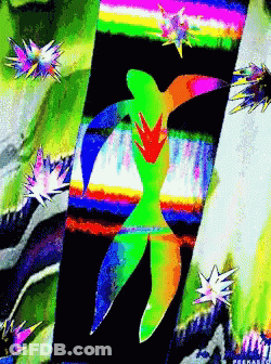 A Colorful Painting Of A Silhouette Of A Person With A Red Arrow Pointing To The Right GIF