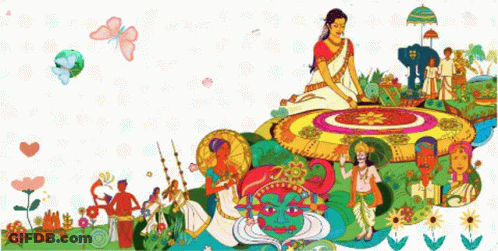 A Colorful Painting Of A Woman Sitting On A Flower Covered Carpet GIF
