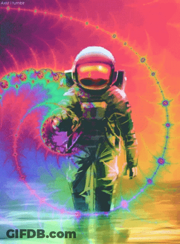 A Colorful Painting Of An Astronaut With The Words " Axist Tumblr " At The Top GIF