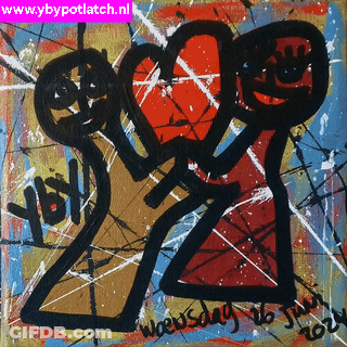 A Colorful Painting With The Website Www.ybypotlatch.nl In The Upper Right Corner GIF