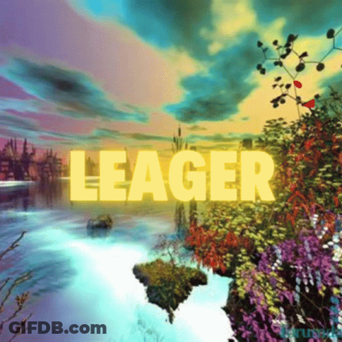 A Colorful Painting With The Word Leager In Yellow GIF