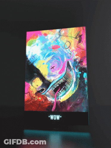 A Colorful Painting With The Words Wow On The Bottom GIF