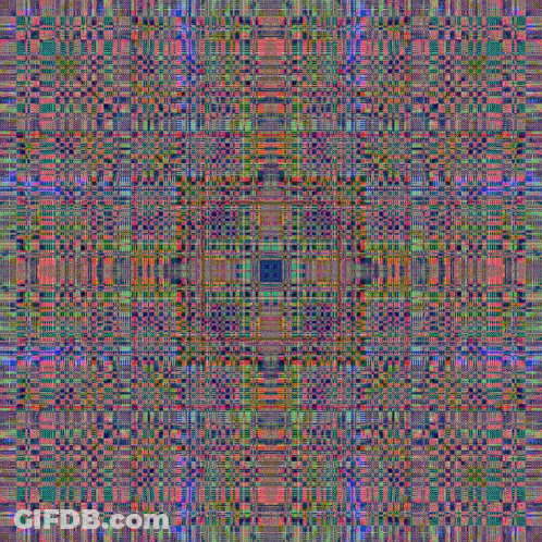 A Colorful Pattern With A Blue Square In The Center GIF