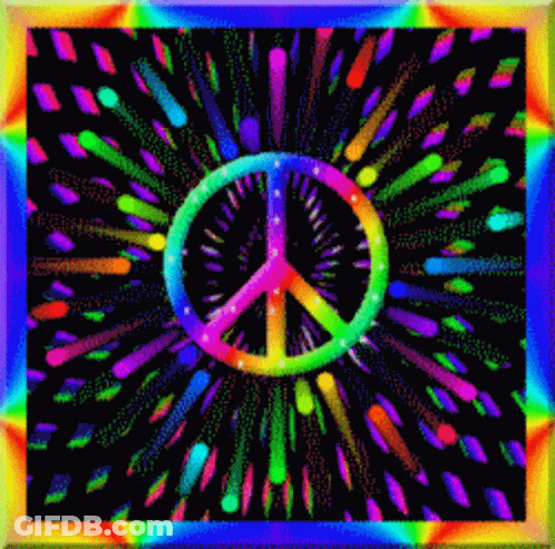 A Colorful Peace Sign On A Black Background With A Rainbow Border GIF