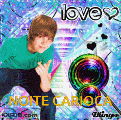 A Colorful Picture Of A Boy With The Words Love Noite Carioca On It GIF