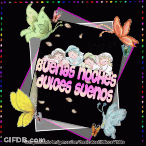 A Colorful Picture With Butterflies And The Words Buenas Noches Dulces Suenos GIF