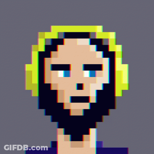 A Colorful Pixel Art Of A Face With A Green Eye GIF
