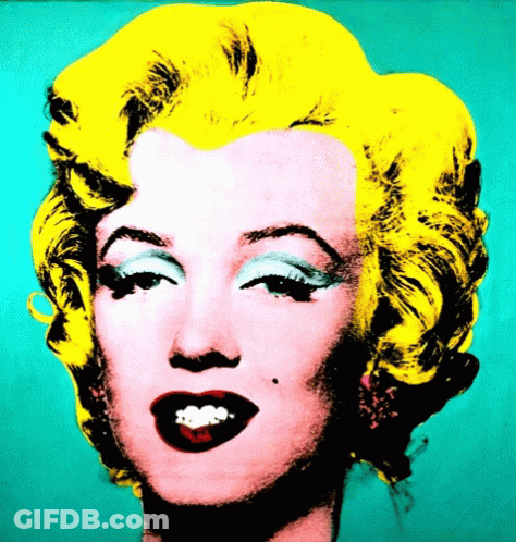 A Colorful Portrait Of Marilyn Monroe With Yellow Hair GIF