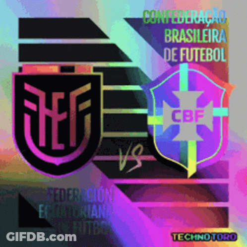A Colorful Poster For A Soccer Game Between Cbf And Federacion Ecuador GIF