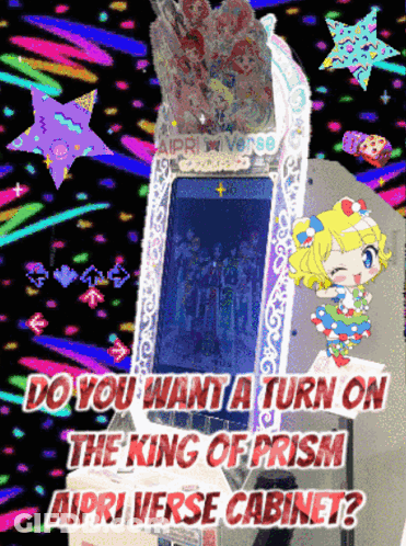 A Colorful Poster That Says Do You Want A Turn On The King Of Prism GIF