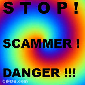 A Colorful Poster That Says Stop Scammer Danger GIF