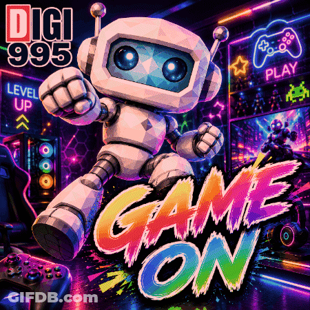 A Colorful Poster With A Robot And The Words Game On On It GIF