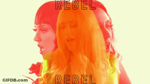 A Colorful Poster With The Words Rebel Rebel On It GIF