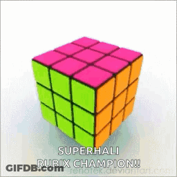 A Colorful Rubik 'S Cube With The Caption Superhali Rubix Champion GIF