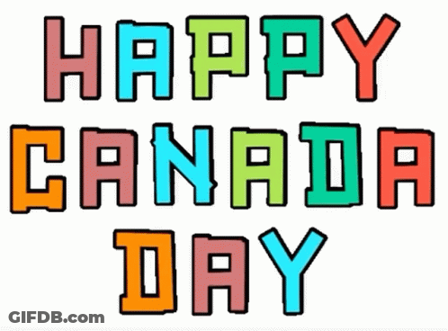 A Colorful Sign That Says `` Happy Canada Day '' On A White Background GIF