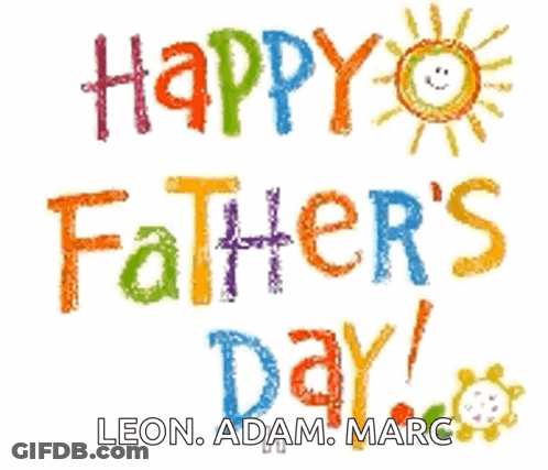 A Colorful Sign That Says Happy Father 'S Day With A Sun And Butterfly GIF