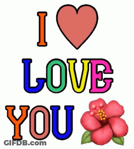 A Colorful Sign That Says I Love You With A Red Flower GIF