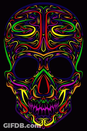 A Colorful Skull On A Black Background GIF