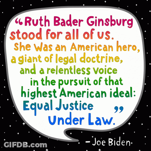 A Colorful Speech Bubble With Ruth Bader Ginsburg Standing For All Of Us GIF
