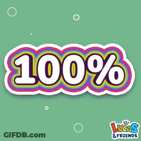 A Colorful Sticker That Says 100 % On It GIF
