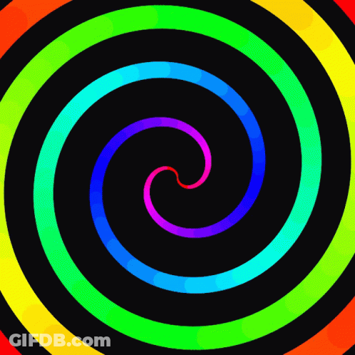 A Colorful Swirl On A Black Background That Looks Like A Hypnotic Spiral GIF