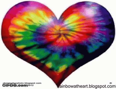 A Colorful Tie Dye Heart With The Website Rainbowatheart.blogspot.com Written Below It GIF
