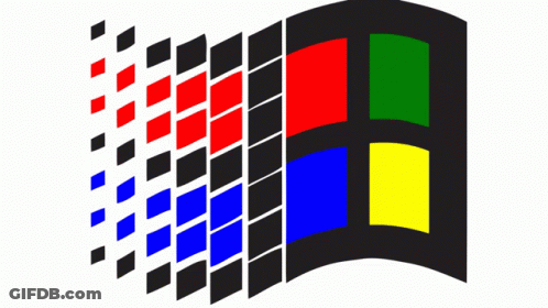 A Colorful Windows Logo With Black Squares And Red Blue And Yellow Squares GIF