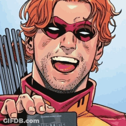 A Comic Book Character Holding A Justice Card GIF