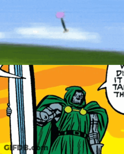 A Comic Book Character Is Holding A Sword And A Speech Bubble Says " Did It Take Th " GIF