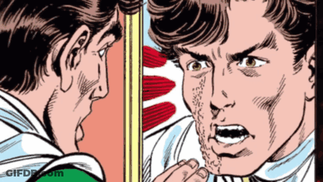 A Comic Book Character Is Looking At Himself In A Mirror GIF